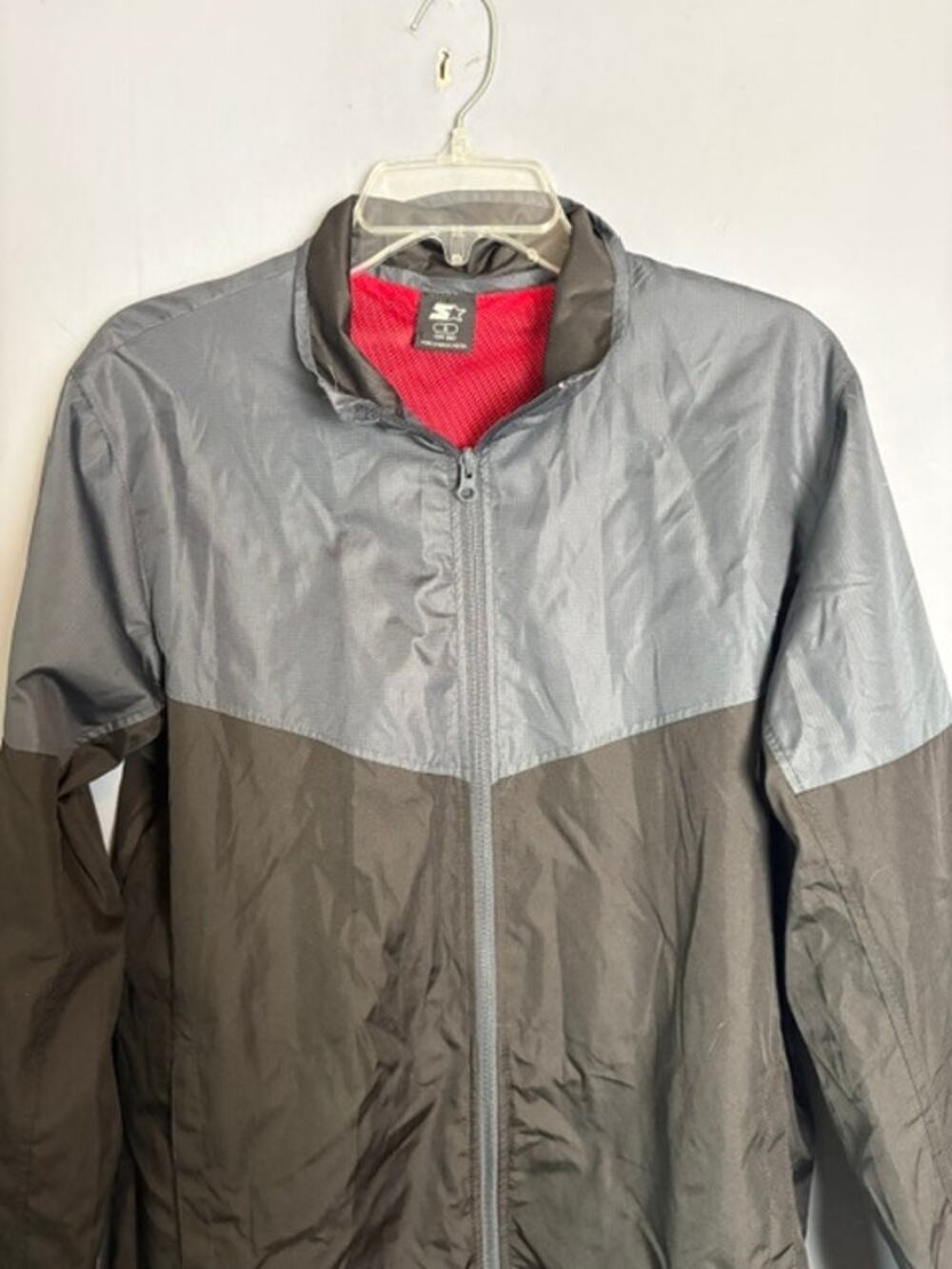 Starter Mens Gray Black Colorblock Full Zip Windbreaker Jacket Size Small